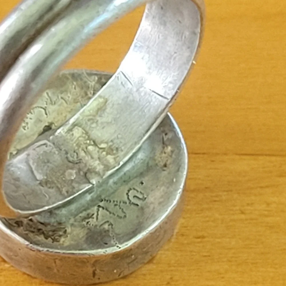 Vintage Typewriter Key Ring Back Spacer Sterling Silver 925 Green Size 7.25